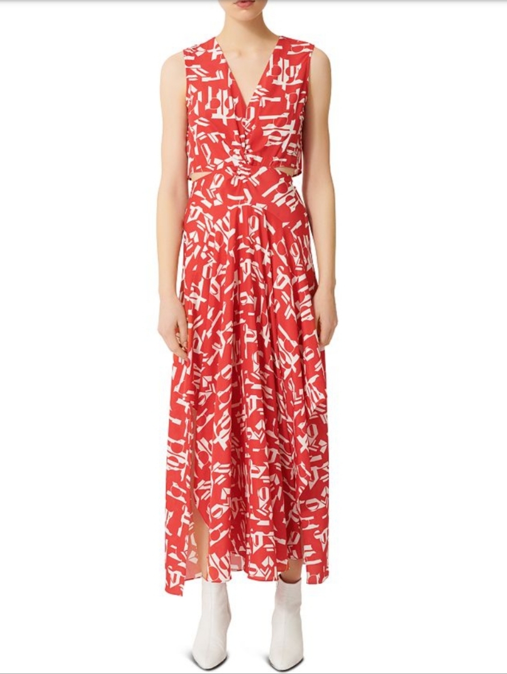 Maje Renilde Abstract Print Maxi Dress Red And White Size 38